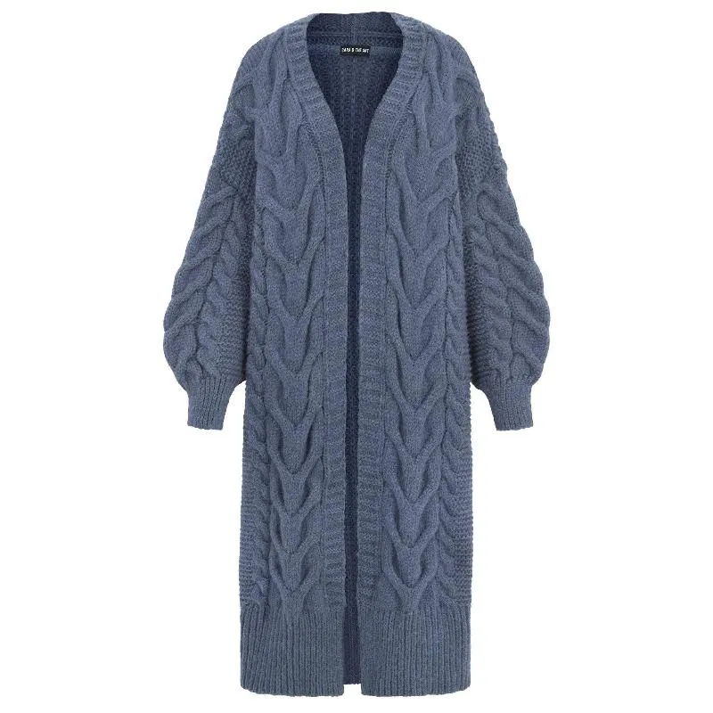 Alex Cable Balloon Sleeve Maxi Cardigan - Denim