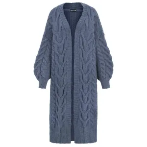 Alex Cable Balloon Sleeve Maxi Cardigan - Denim