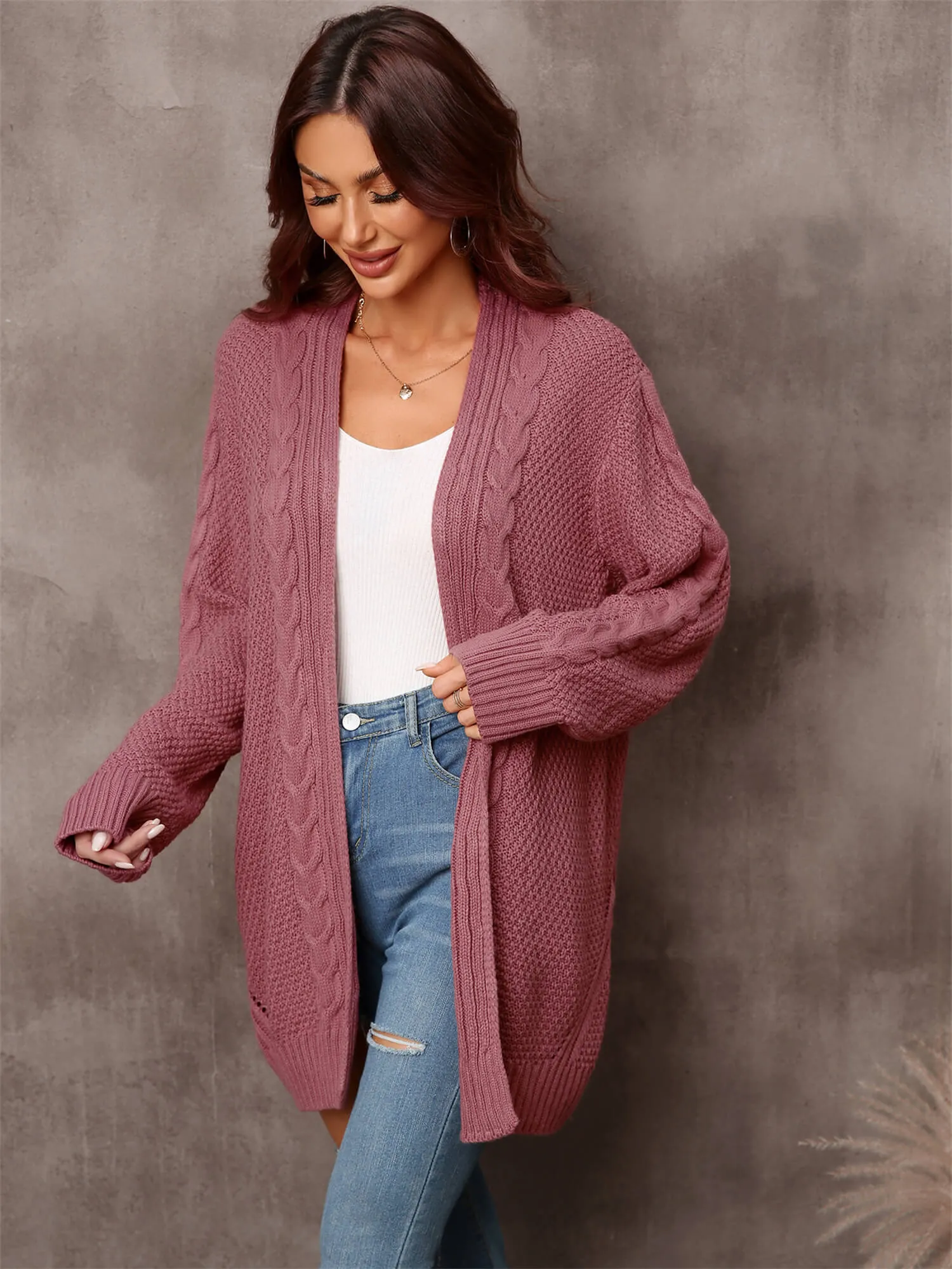 Angel Wings Warm Fall Mixed Knit Open Front Longline Cardigan