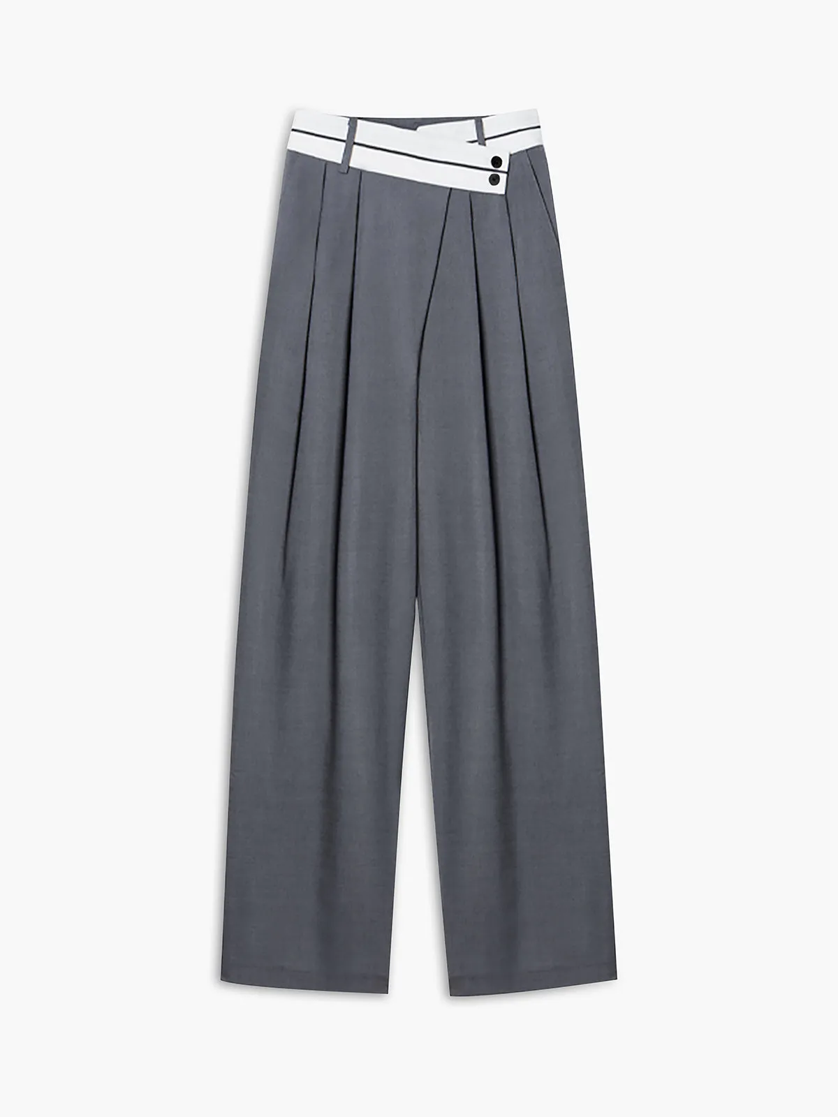 Asymmetrical Contrast Waistband Wide Leg Dress Pants