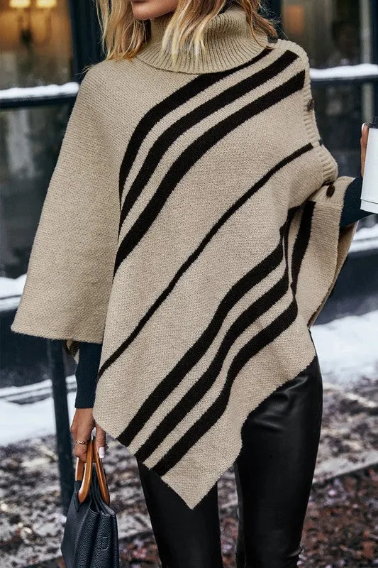 Asymmetrical Stripes Cozy Poncho