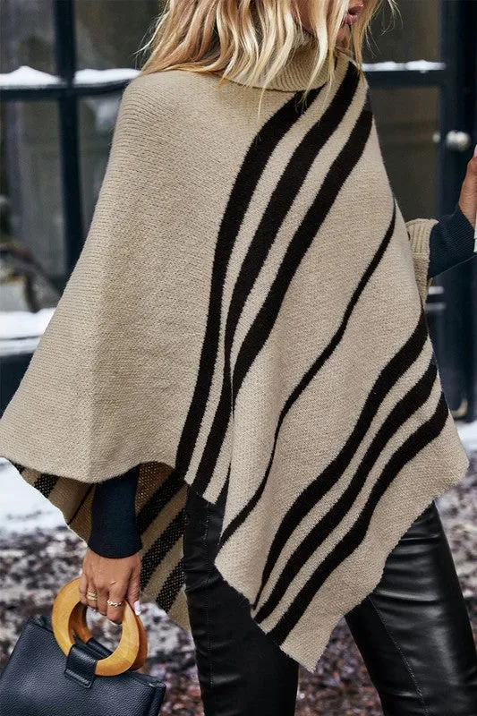 Asymmetrical Stripes Cozy Poncho