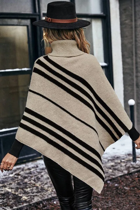 Asymmetrical Stripes Cozy Poncho