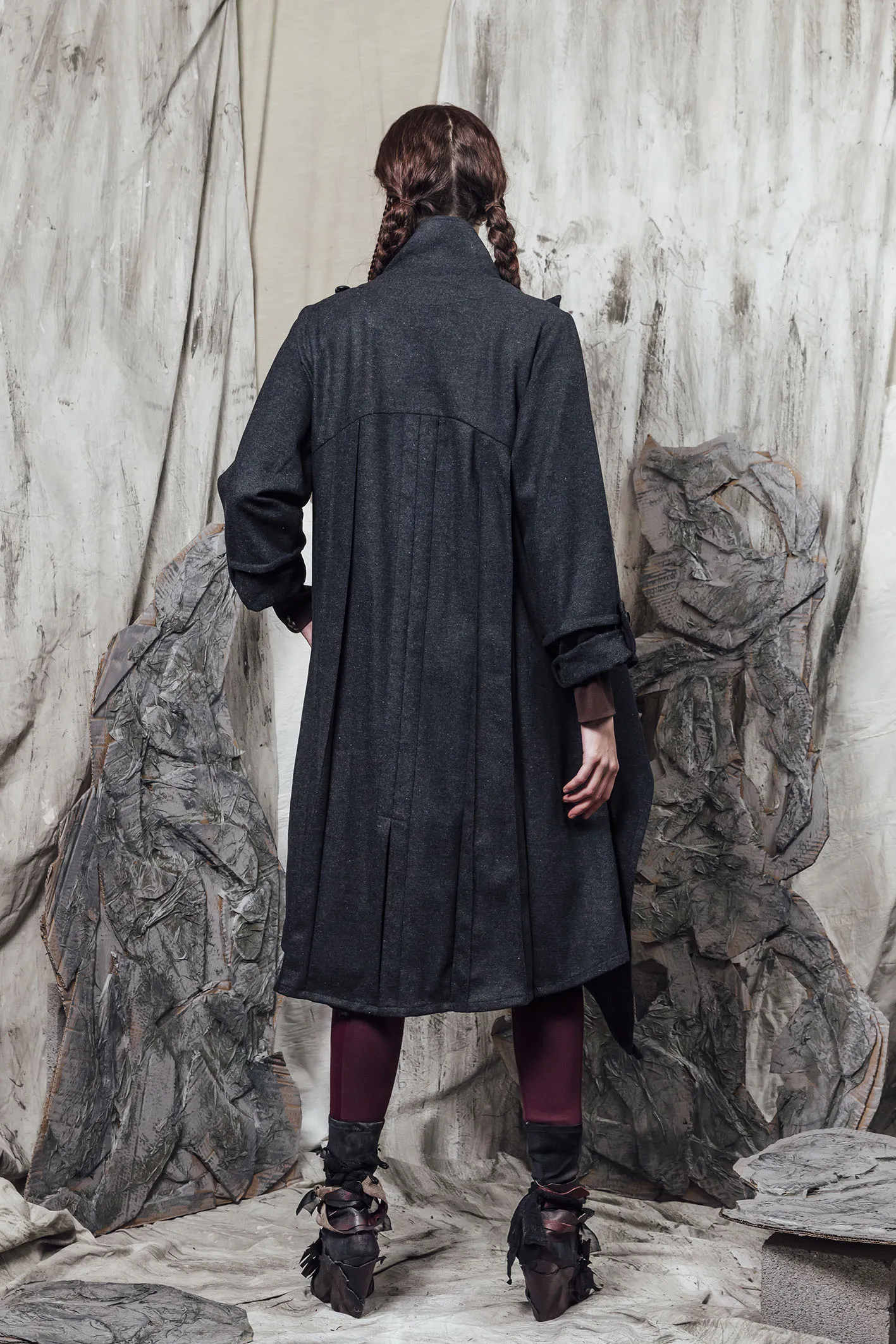 AW24 THORNE DRAPE TRENCH - CHARCOAL FLECK