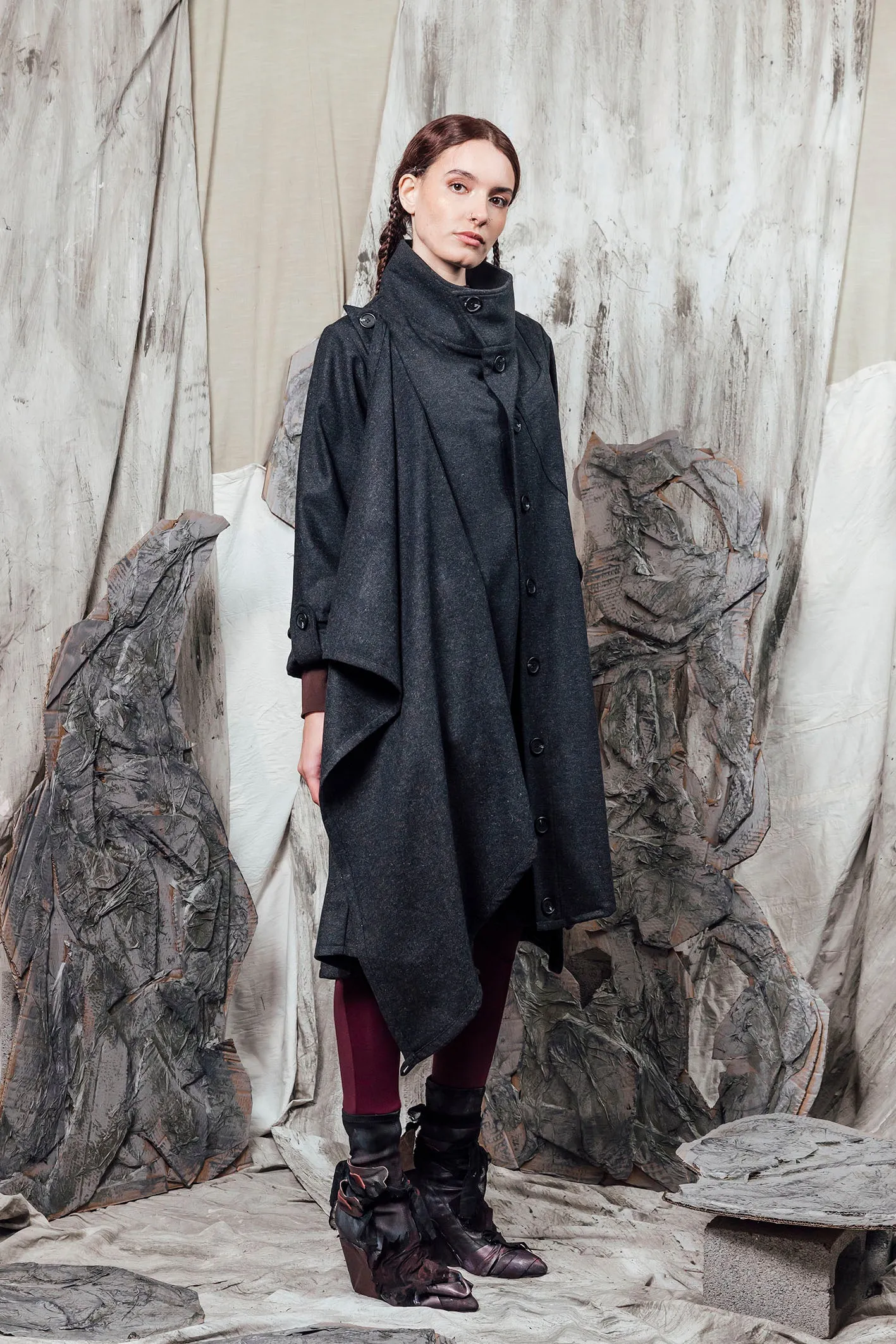 AW24 THORNE DRAPE TRENCH - CHARCOAL FLECK