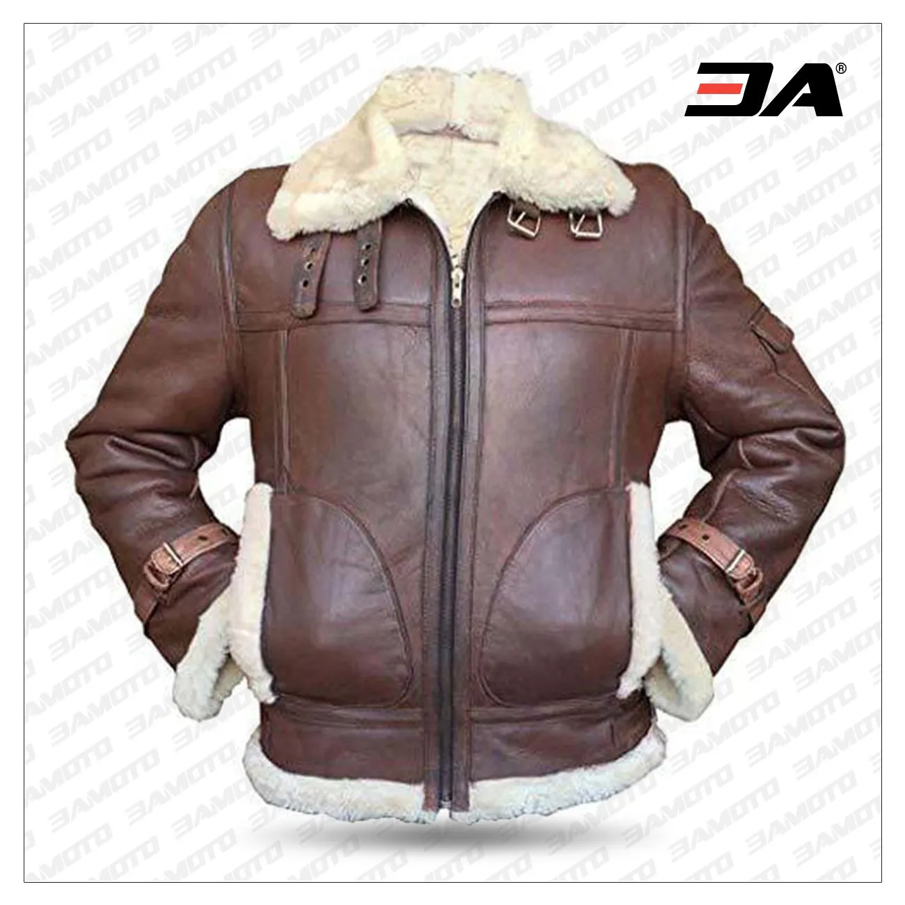 B3 RAF Aviator Pilot Sheepskin Bomber Flying Fur Shearling Brown Leather Jacket