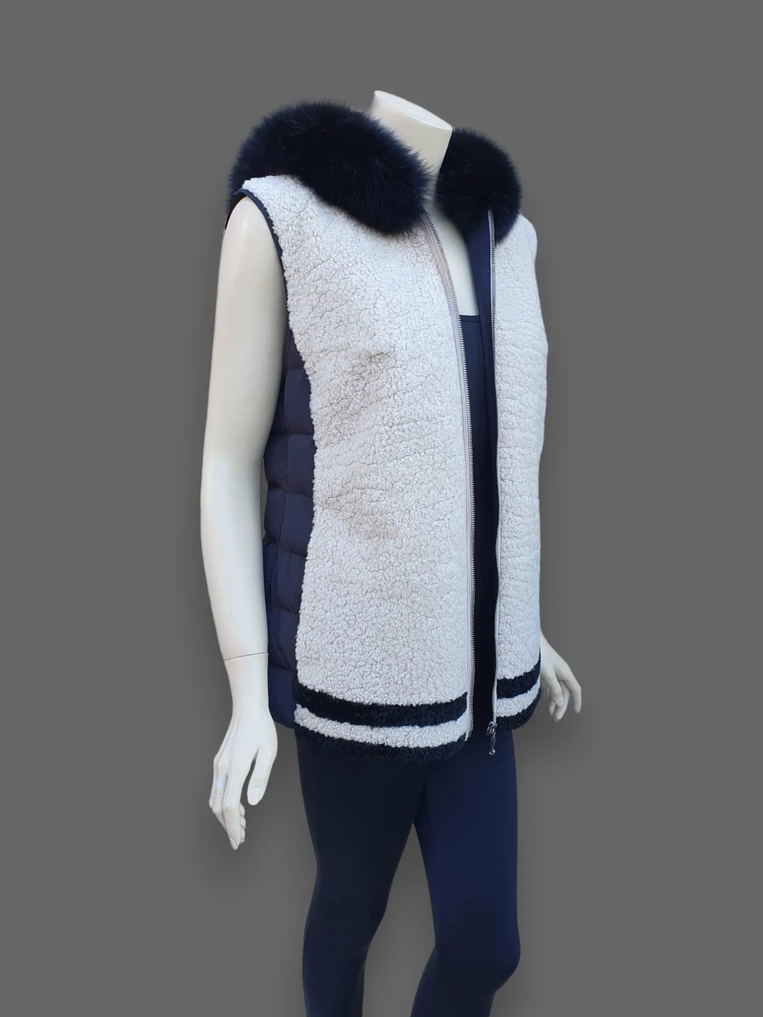 Beige Curly Lamb Vest -Small