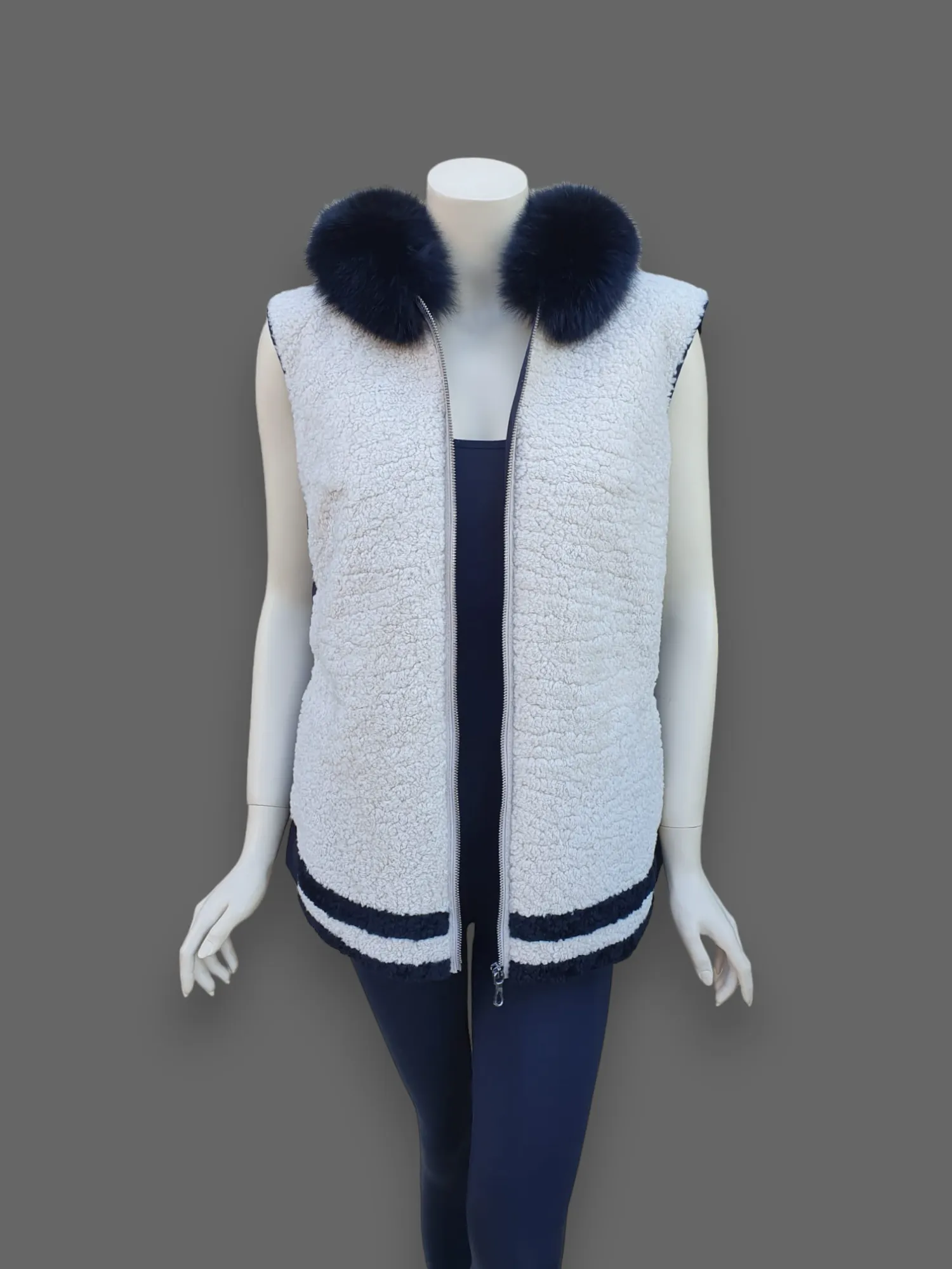 Beige Curly Lamb Vest -Small