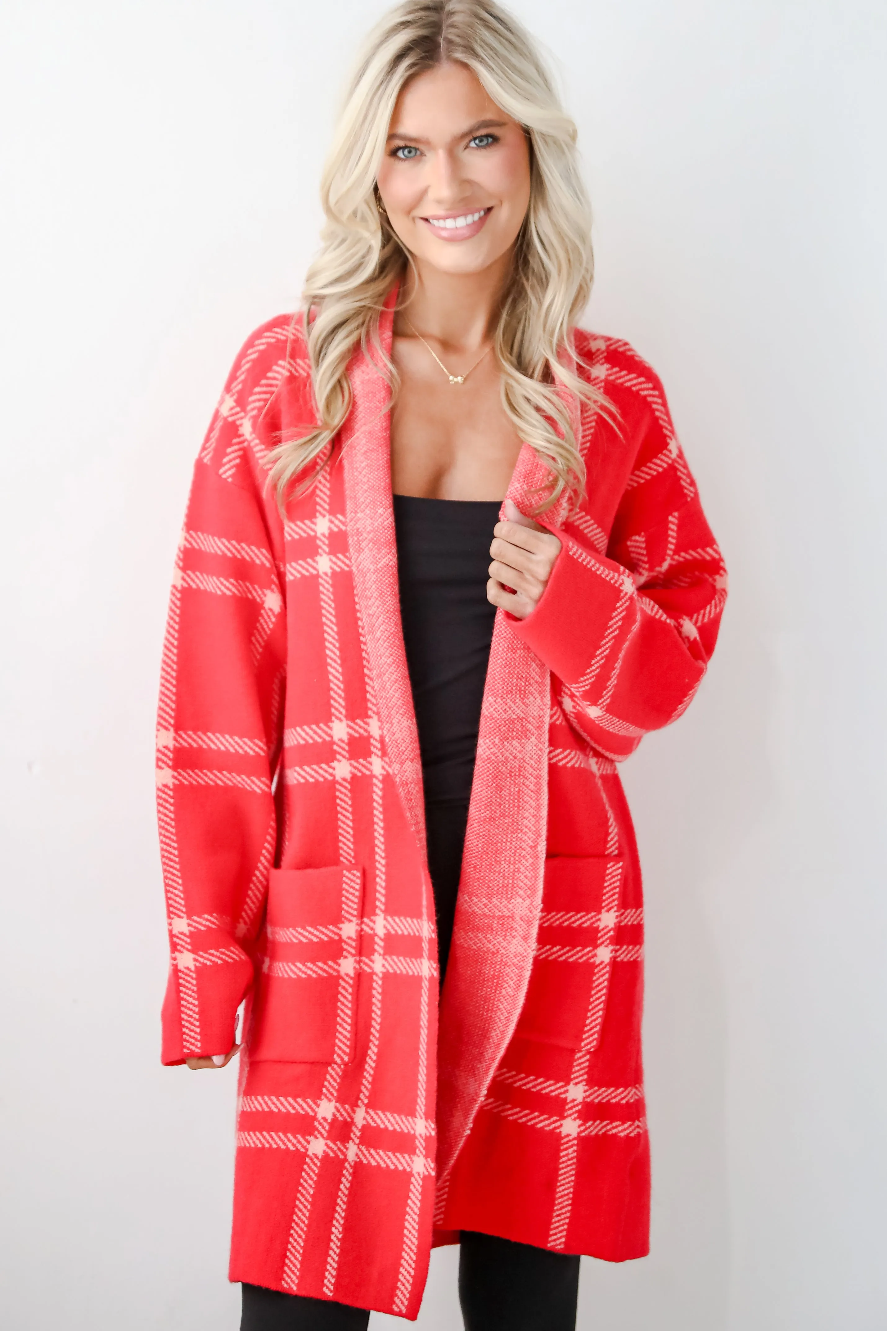 Beyond Cuddly Red Plaid Sweater Cardigan