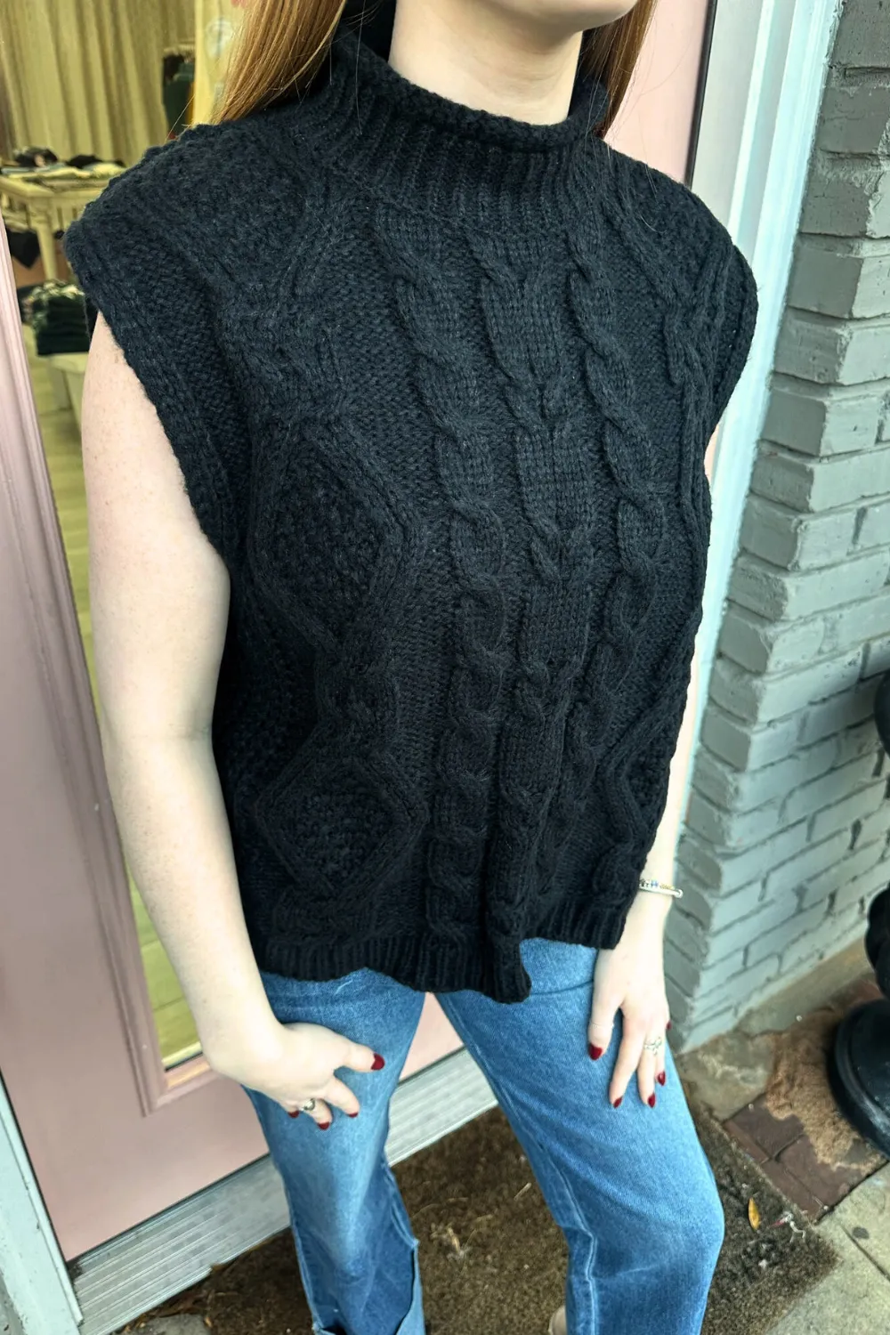 Black Chunky Cable Knit Sweater Vest