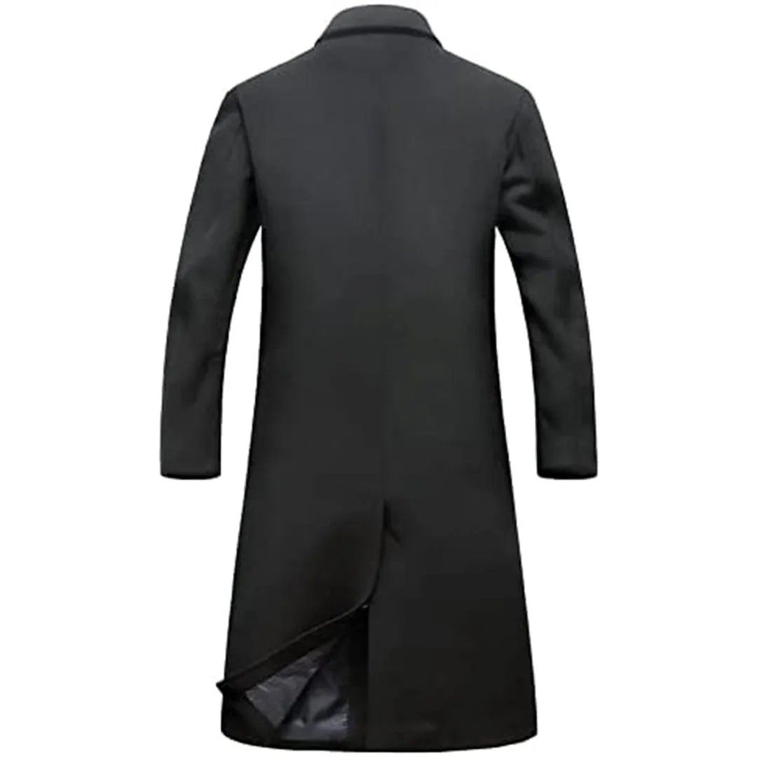 Black Long Trench Coat Men Winter Men Long Coat Slim Fit Single Breasted Male Thick Windbreaker Overcoat