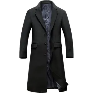 Black Long Trench Coat Men Winter Men Long Coat Slim Fit Single Breasted Male Thick Windbreaker Overcoat