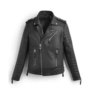 Black Quilted Biker Leather Jacket For Men