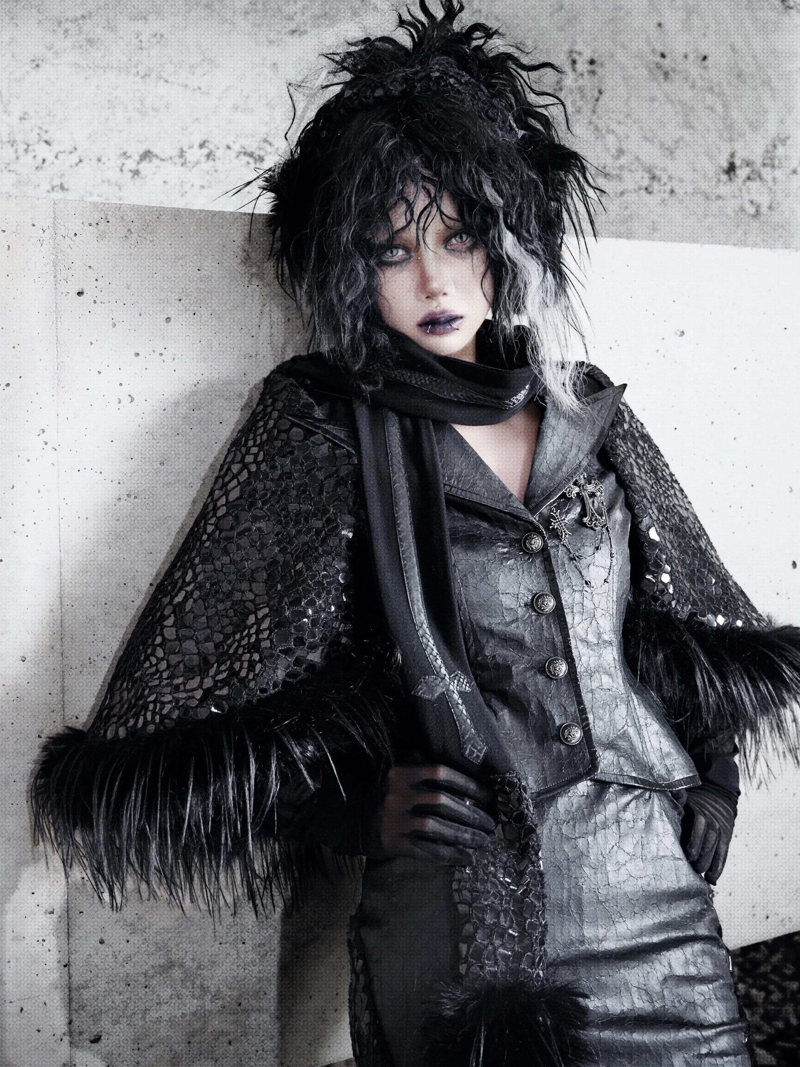 [Blood Supply] Shadow Stalker Gothic Faux Fur Cape Coat PU Leather