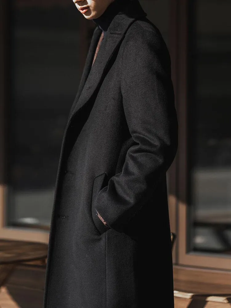 Bonsir Autumn Winter Long Warm Black Trench Coat Men Single Breasted Luxury Wool Blends Overcoat High Quality Clothing