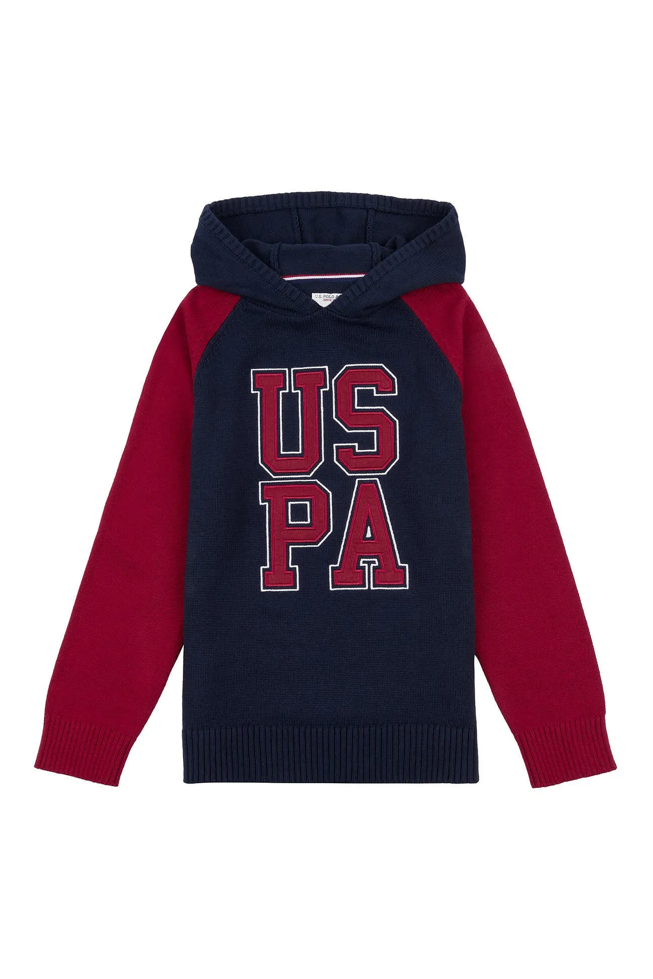 Boys Raglan Knitted Hoodie in Navy Blue