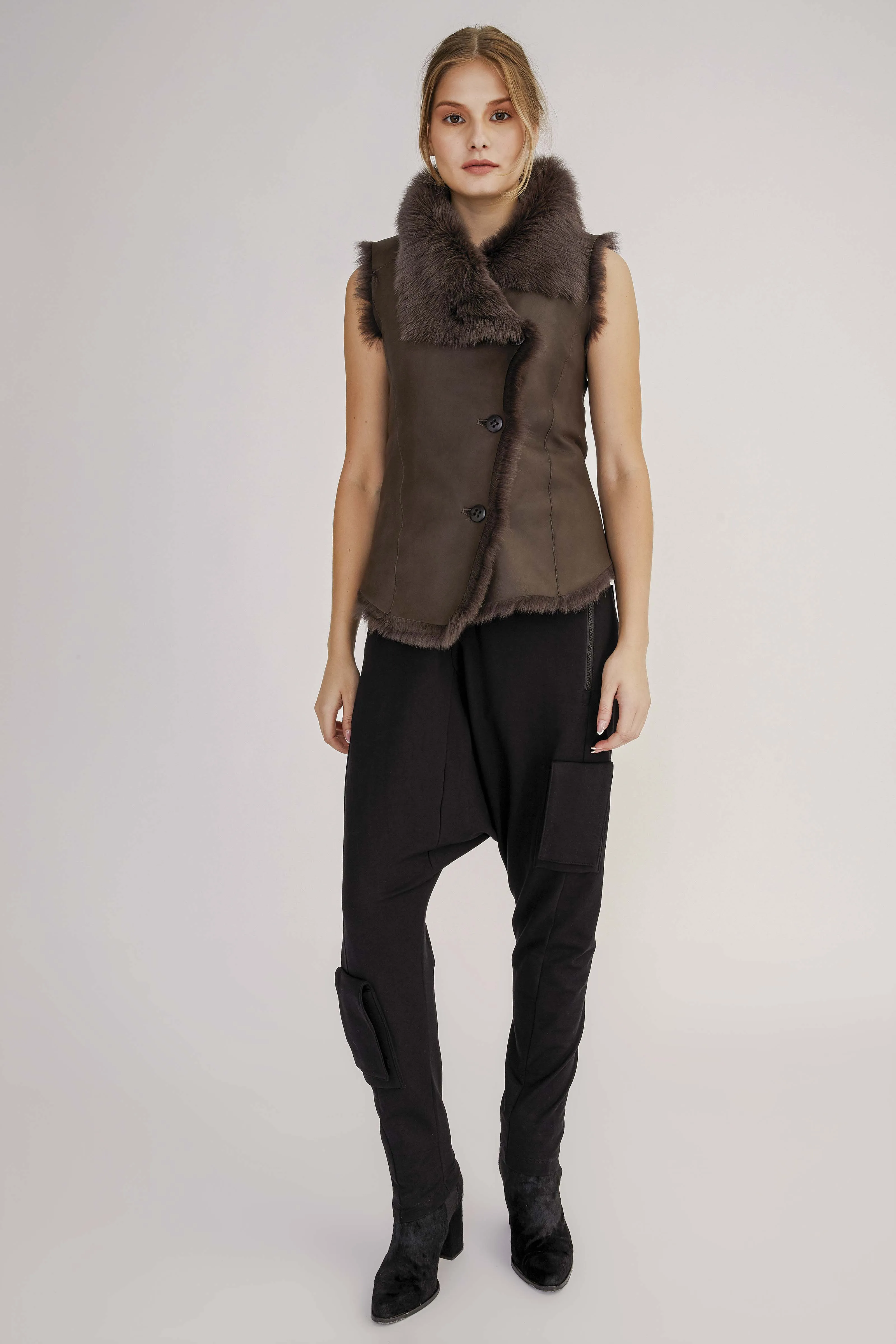 Brown Anthracite Shearling Vest