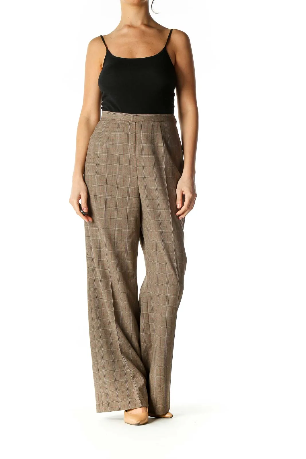 Brown Checkered Classic Trousers