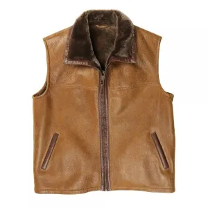 Brown Shearling Leather Vest Men's