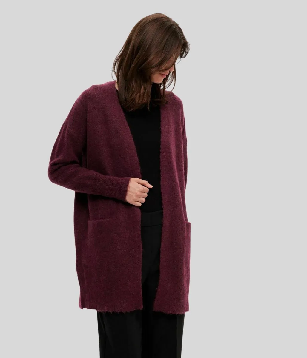 Burgundy Alpaca Blend Open Cardigan