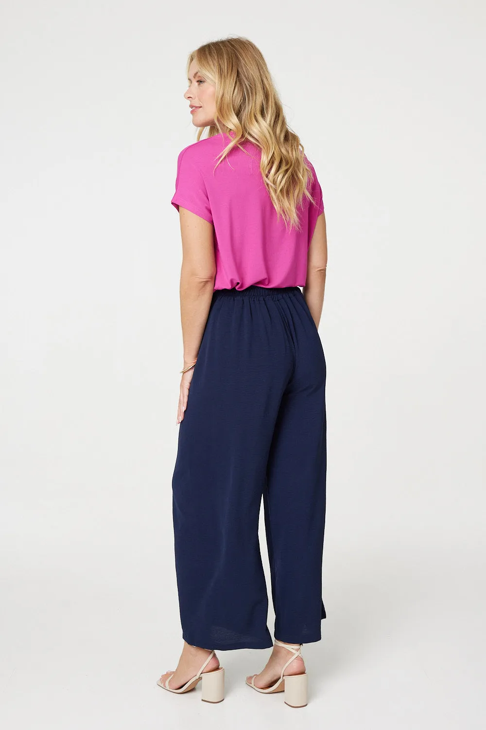 Button Detail Wide Leg Trousers