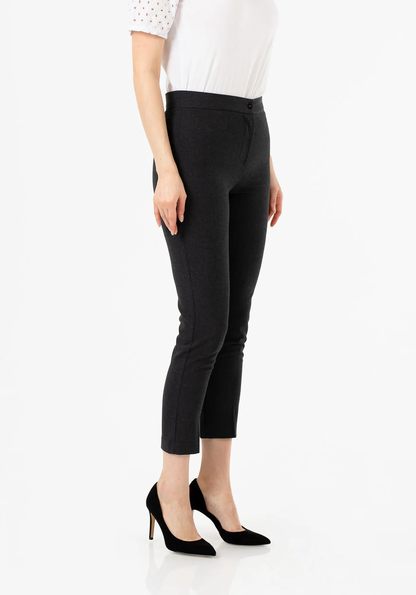 Charcoal High Waist Slim Fit Stretchy Skinny Work Pants