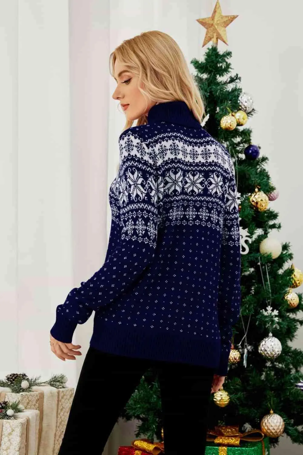 Charming Christmas Fair Isle Turtleneck Sweater - Women's Holiday Pullover