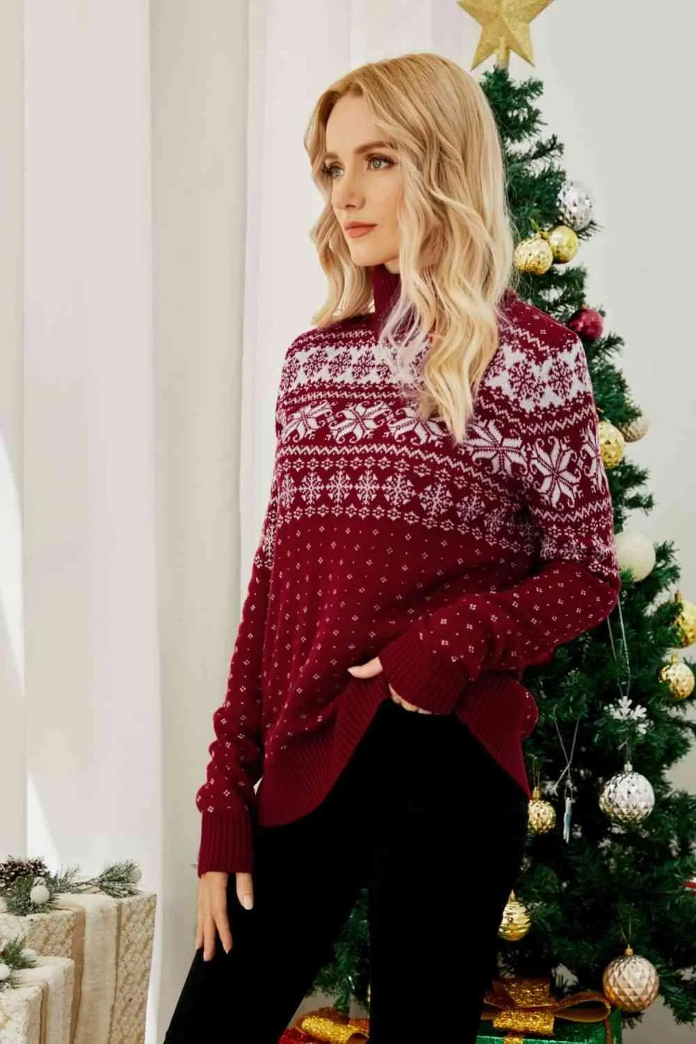 Charming Christmas Fair Isle Turtleneck Sweater - Women's Holiday Pullover