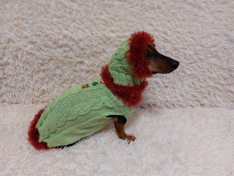 Christmas Pet Costume Sweater and Hat,Knitted Warm Christmas Dog Sweater,Christmas Dachshund Clothes Santa Tree Deer