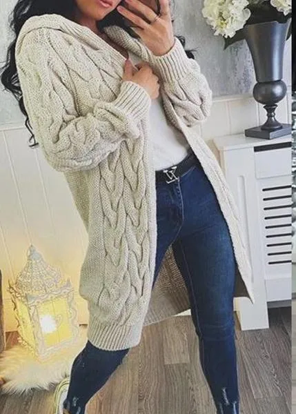 Chunky Cable Knitted Oversized Hooded Cardigan - Various Colours