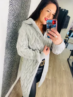 Chunky Cable Knitted Oversized Hooded Cardigan - Various Colours