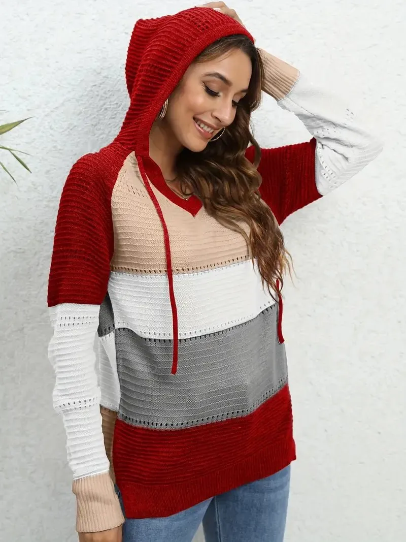 Color Block Knit Hoodie