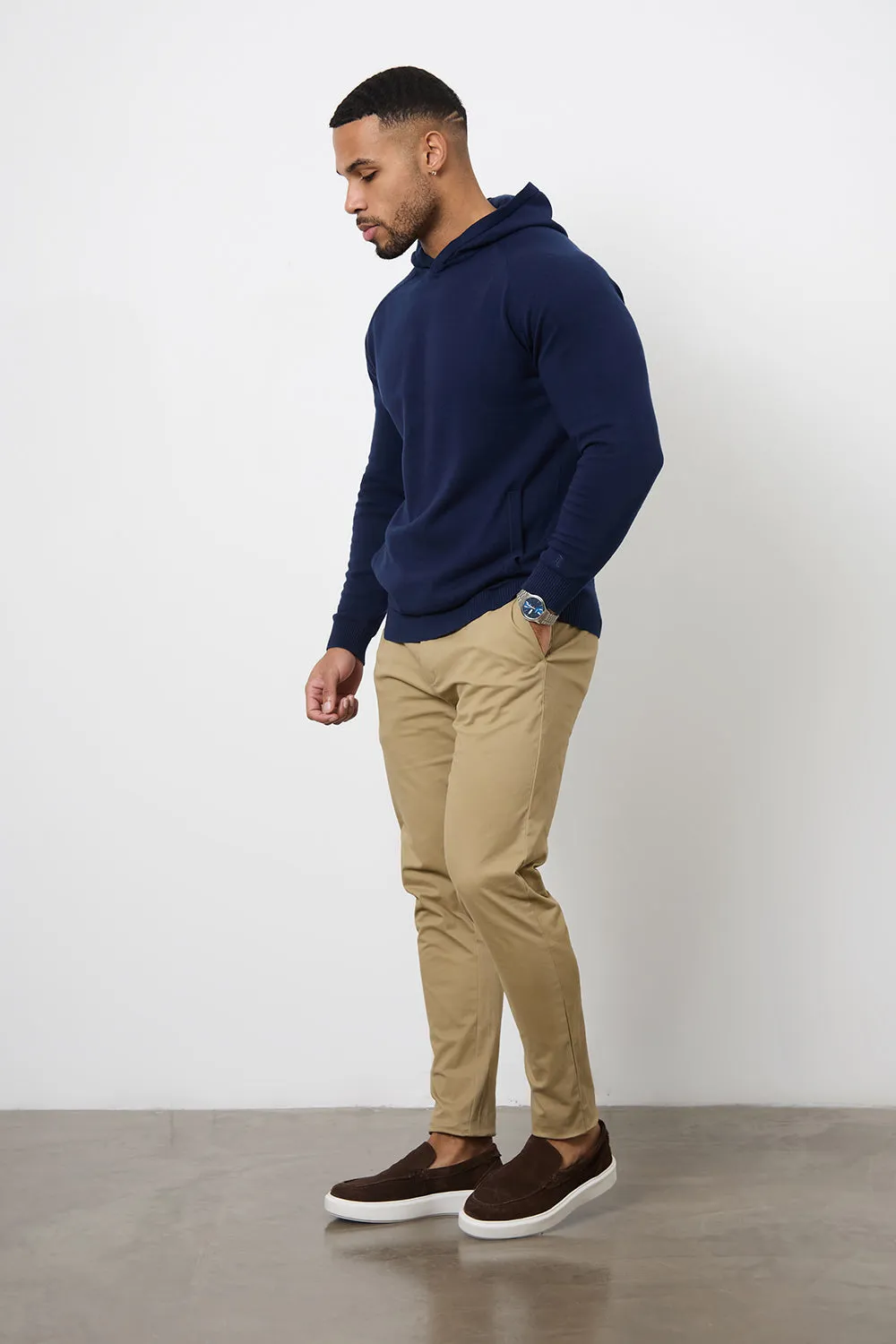 Cotton Knitted Hoodie in Navy