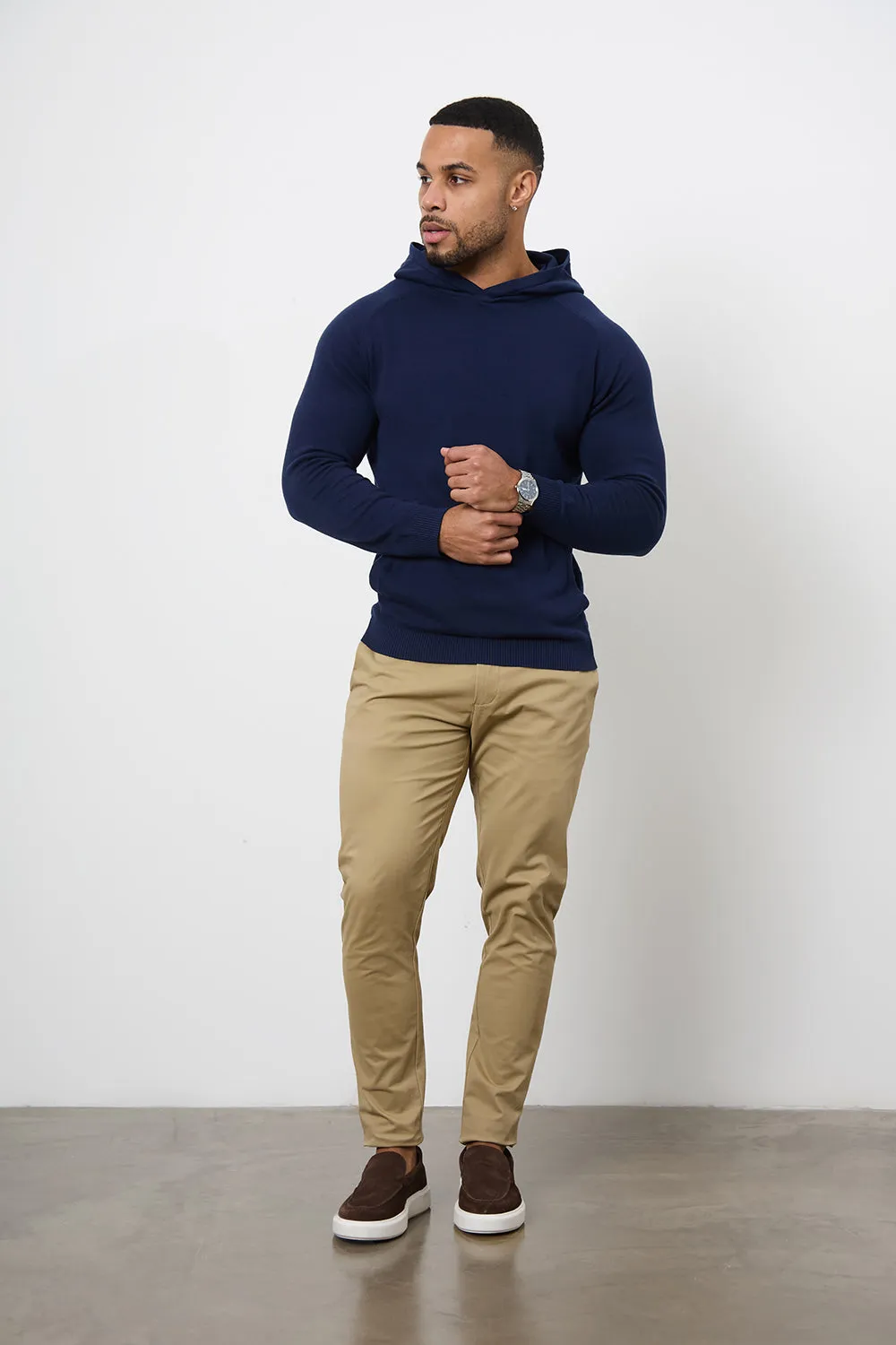 Cotton Knitted Hoodie in Navy