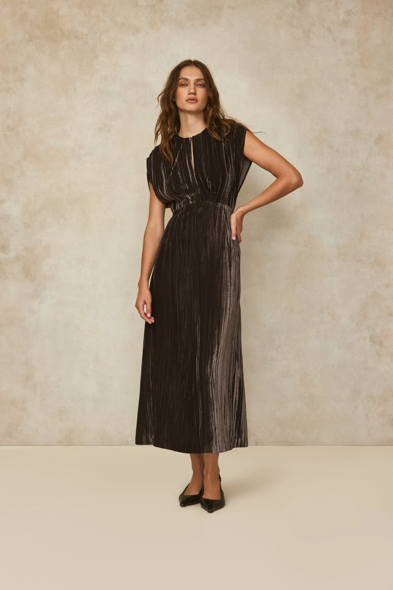 Crinkled Velvet Ruched Dress