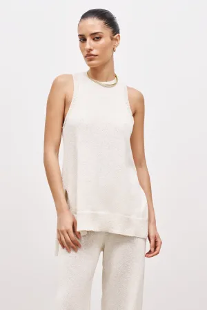 Crochet Knit Split Hem Tunic - Cream