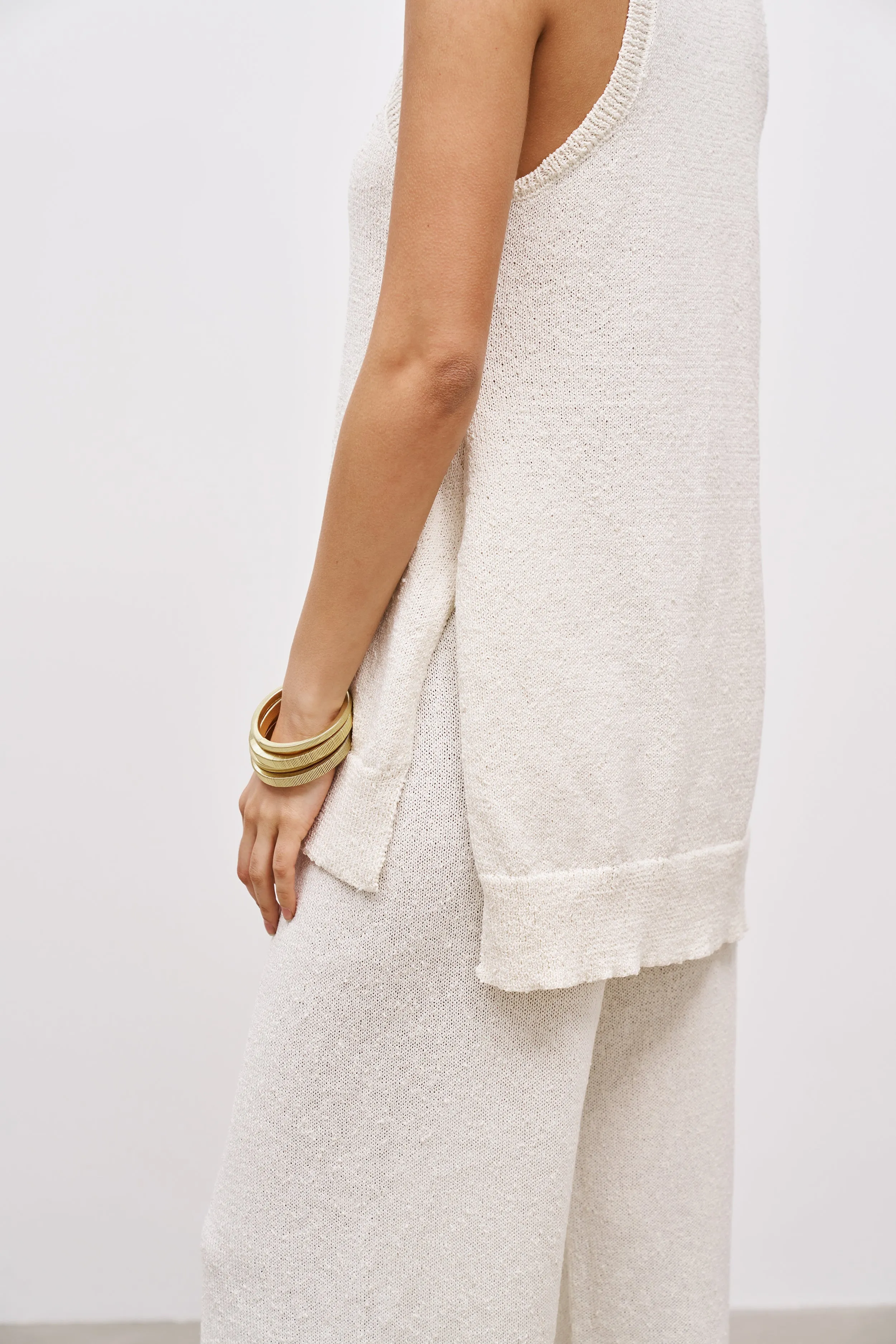 Crochet Knit Split Hem Tunic - Cream