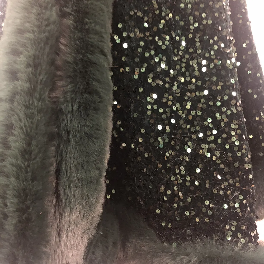 D & W Faux Fur Sequin Cape