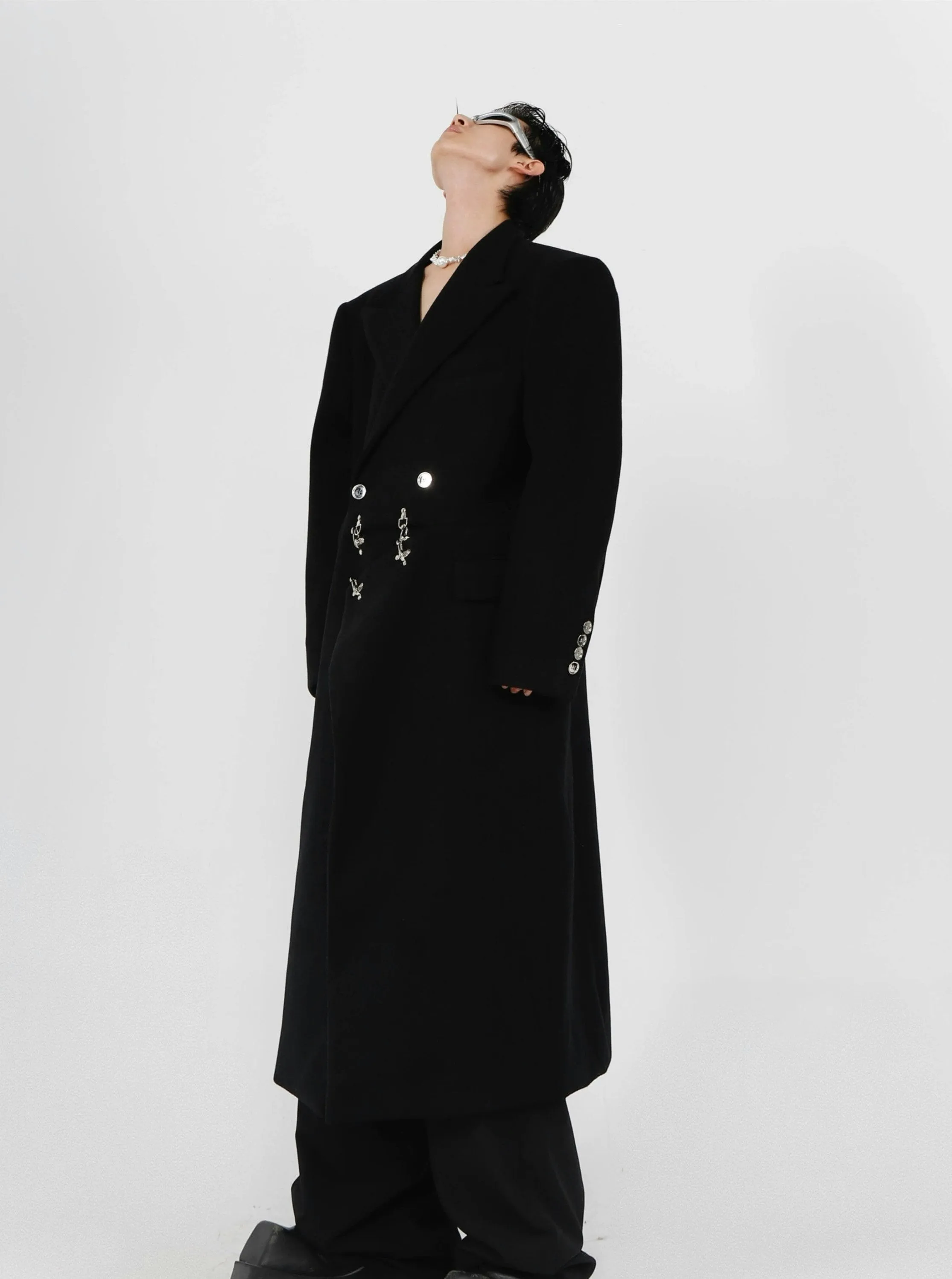 Double-Breasted Boxy Trench Coat with Metal Buckle