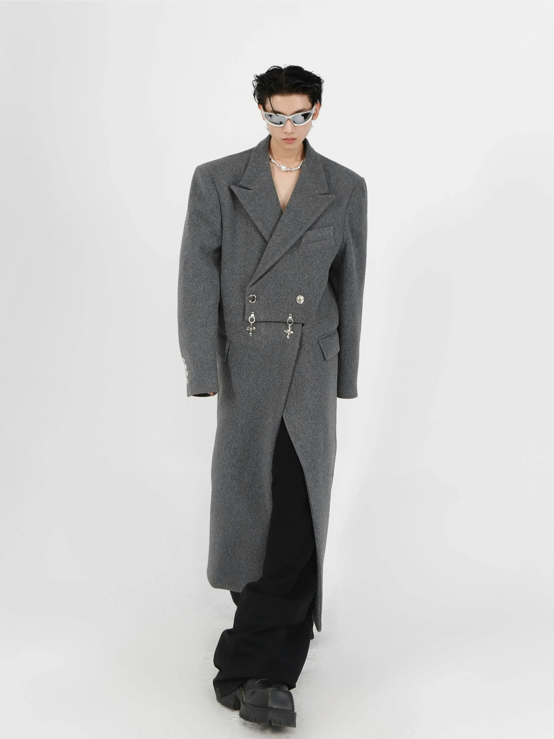 Double-Breasted Boxy Trench Coat with Metal Buckle