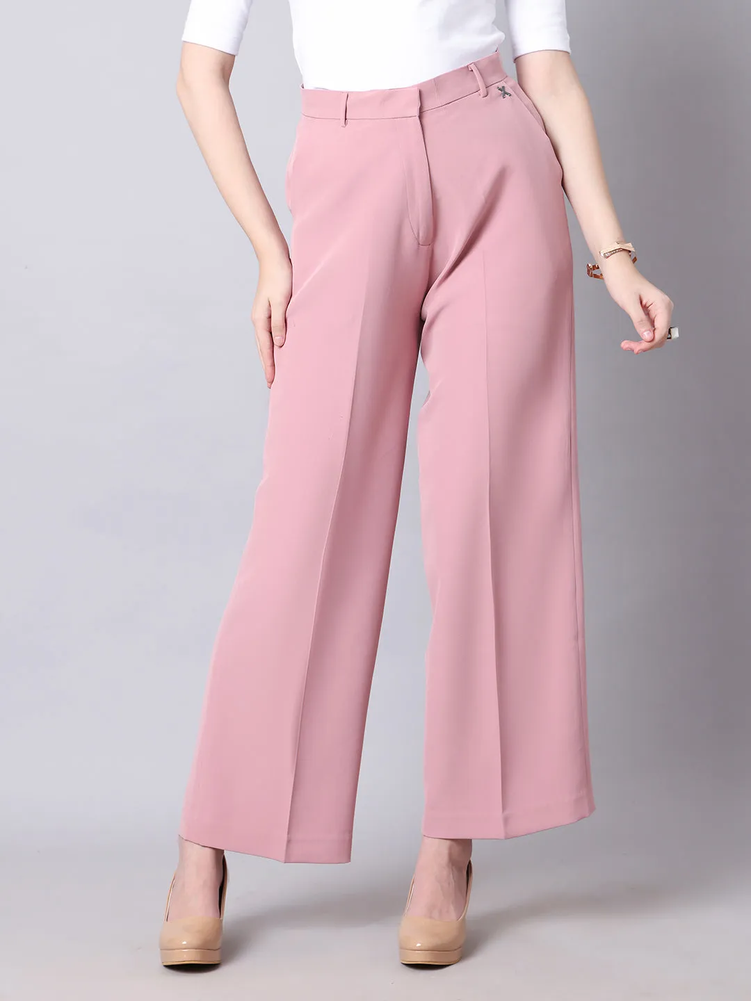 Dusty Pink Blended Empowered Chic Wide Leg Trouser