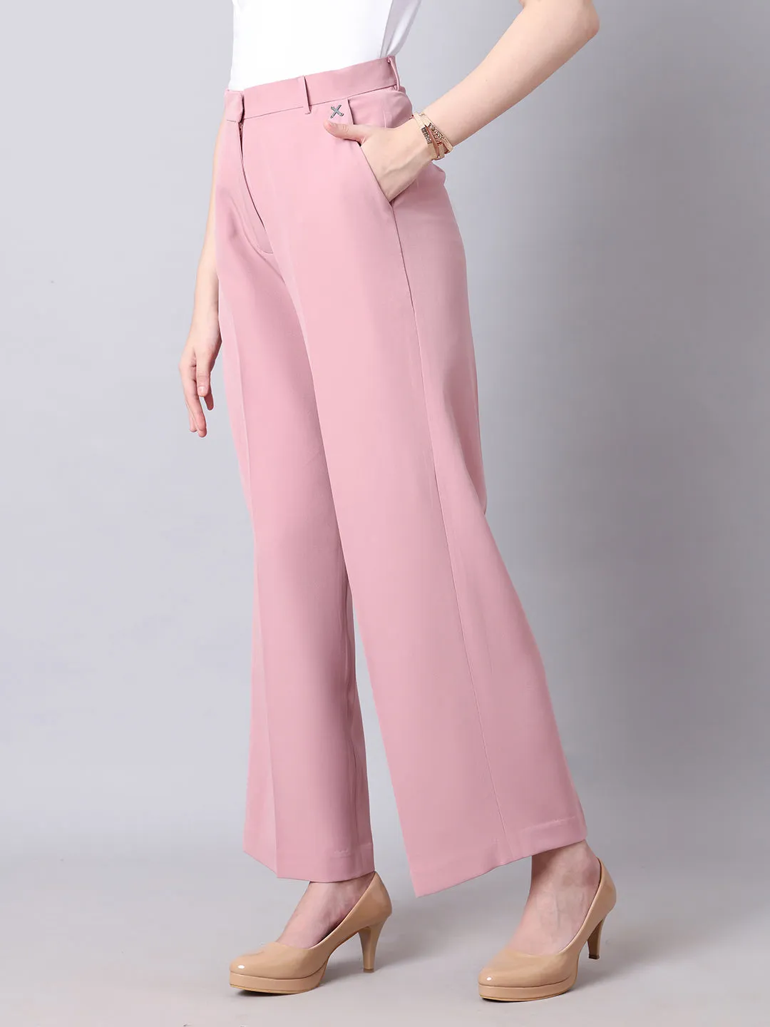 Dusty Pink Blended Empowered Chic Wide Leg Trouser