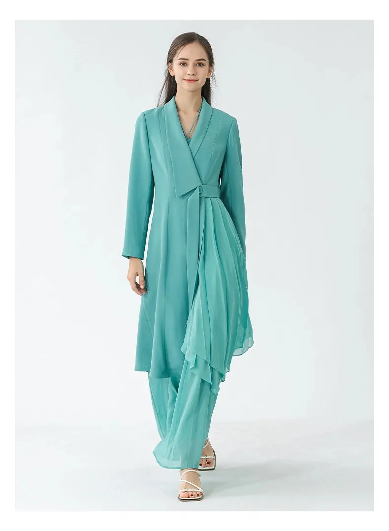 Elegant Stitched Pleated Silk Coat