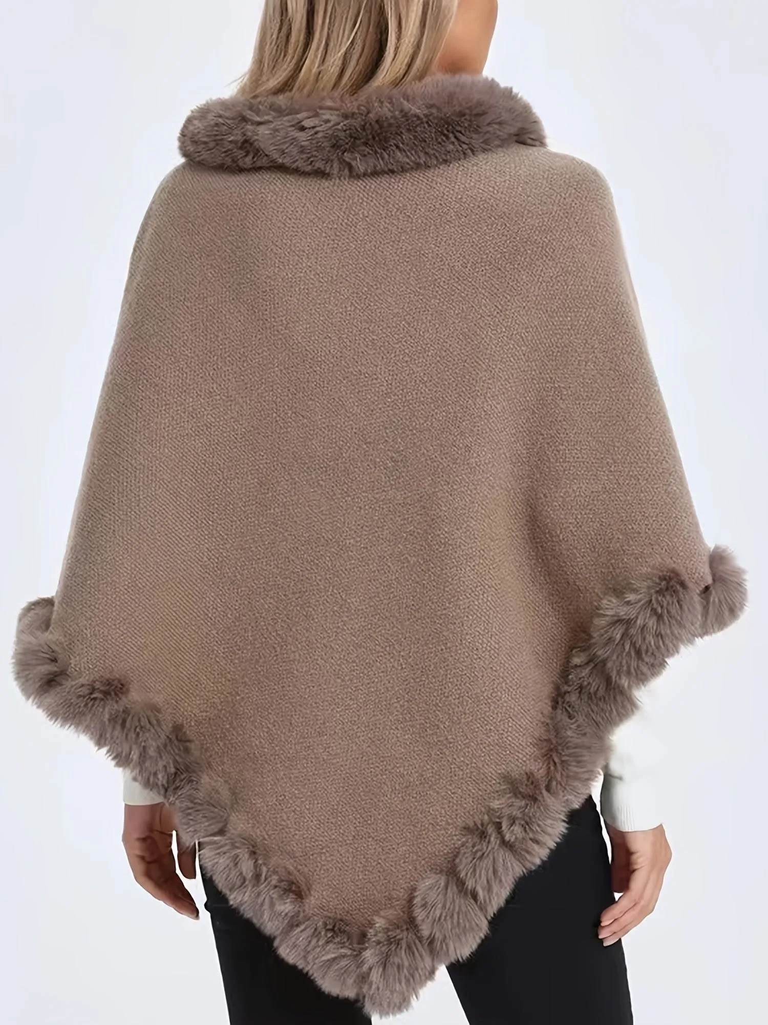 Elegant Thick Knit Turtleneck Sweater with Faux Fur Trim - Cape for Women,