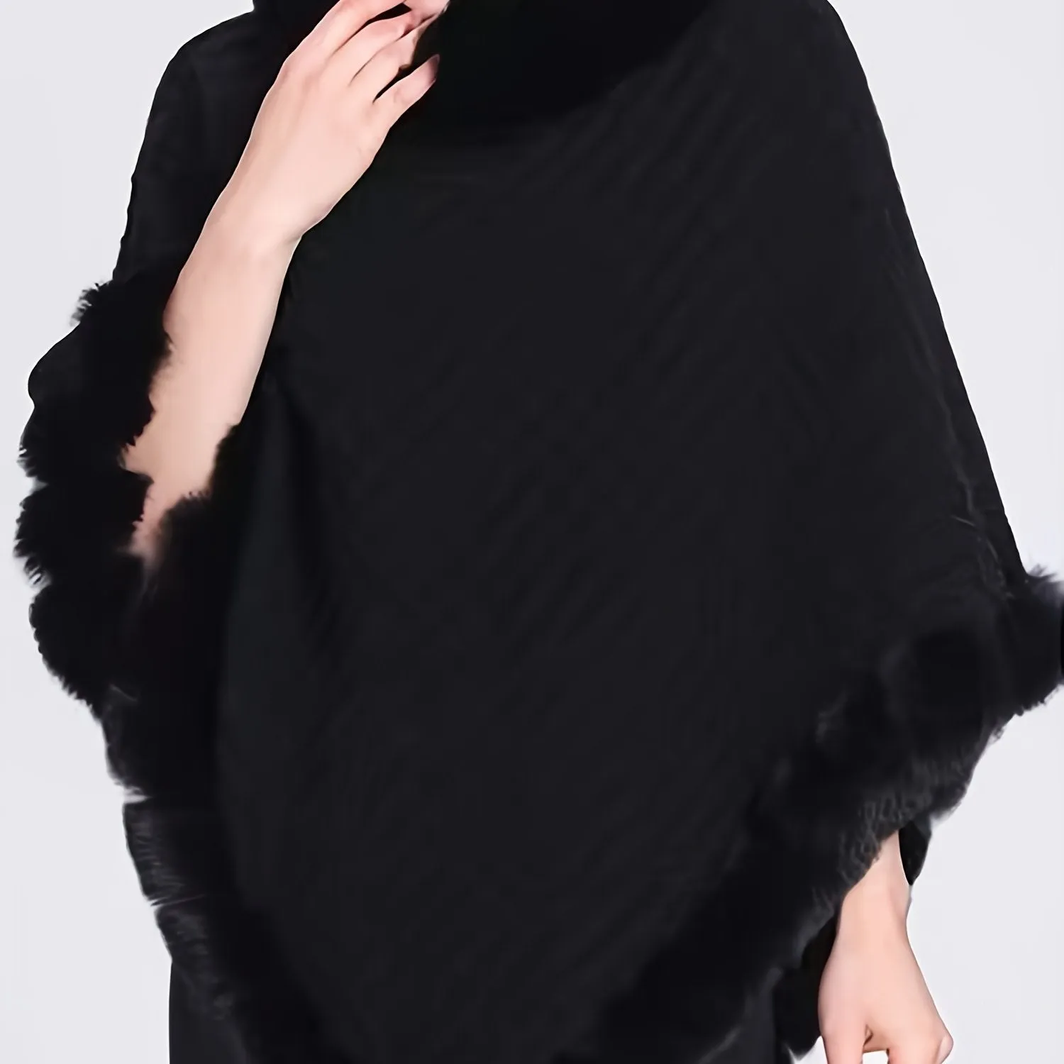 Elegant Thick Knit Turtleneck Sweater with Faux Fur Trim - Cape for Women,