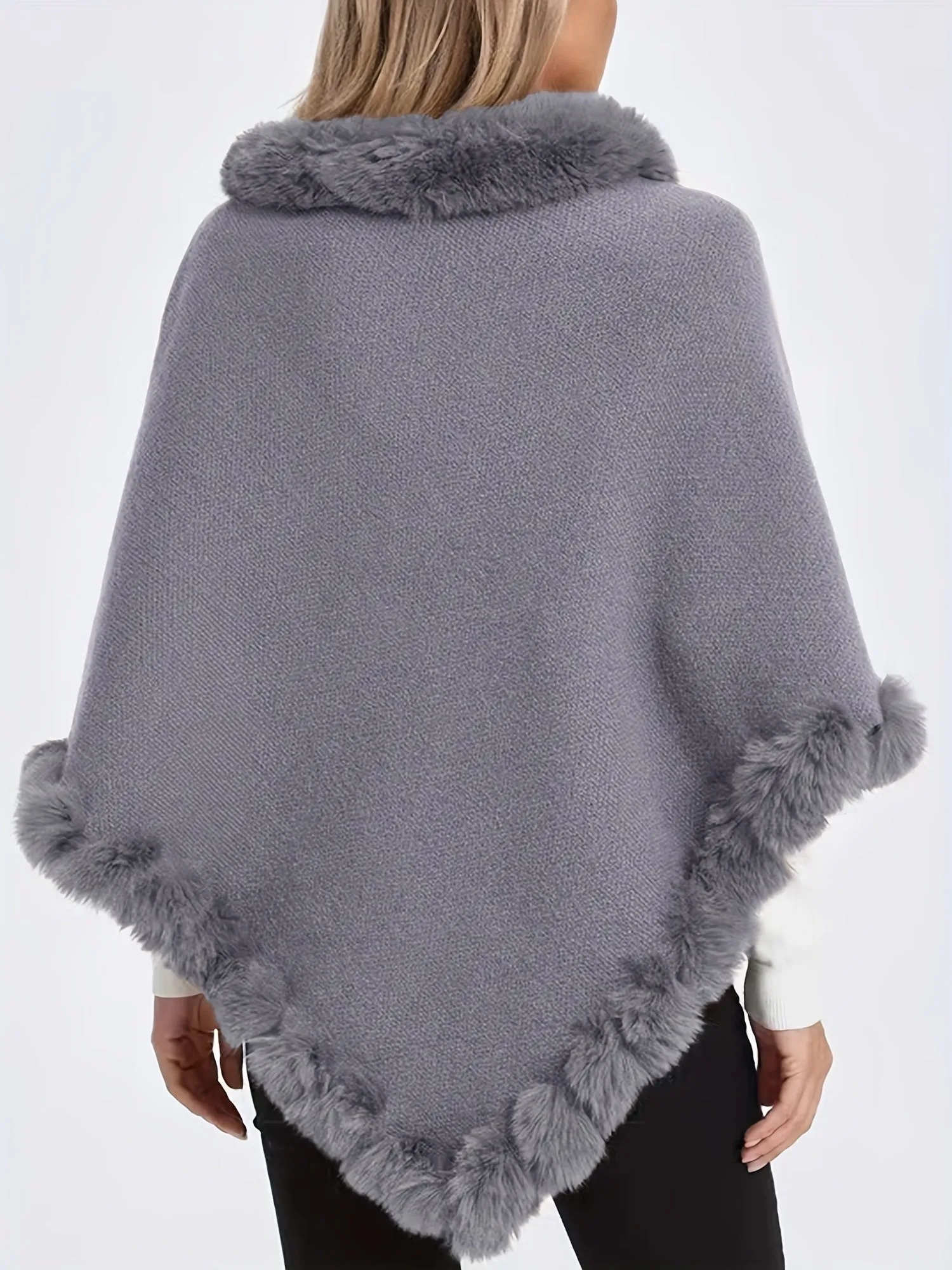 Elegant Thick Knit Turtleneck Sweater with Faux Fur Trim - Cape for Women,