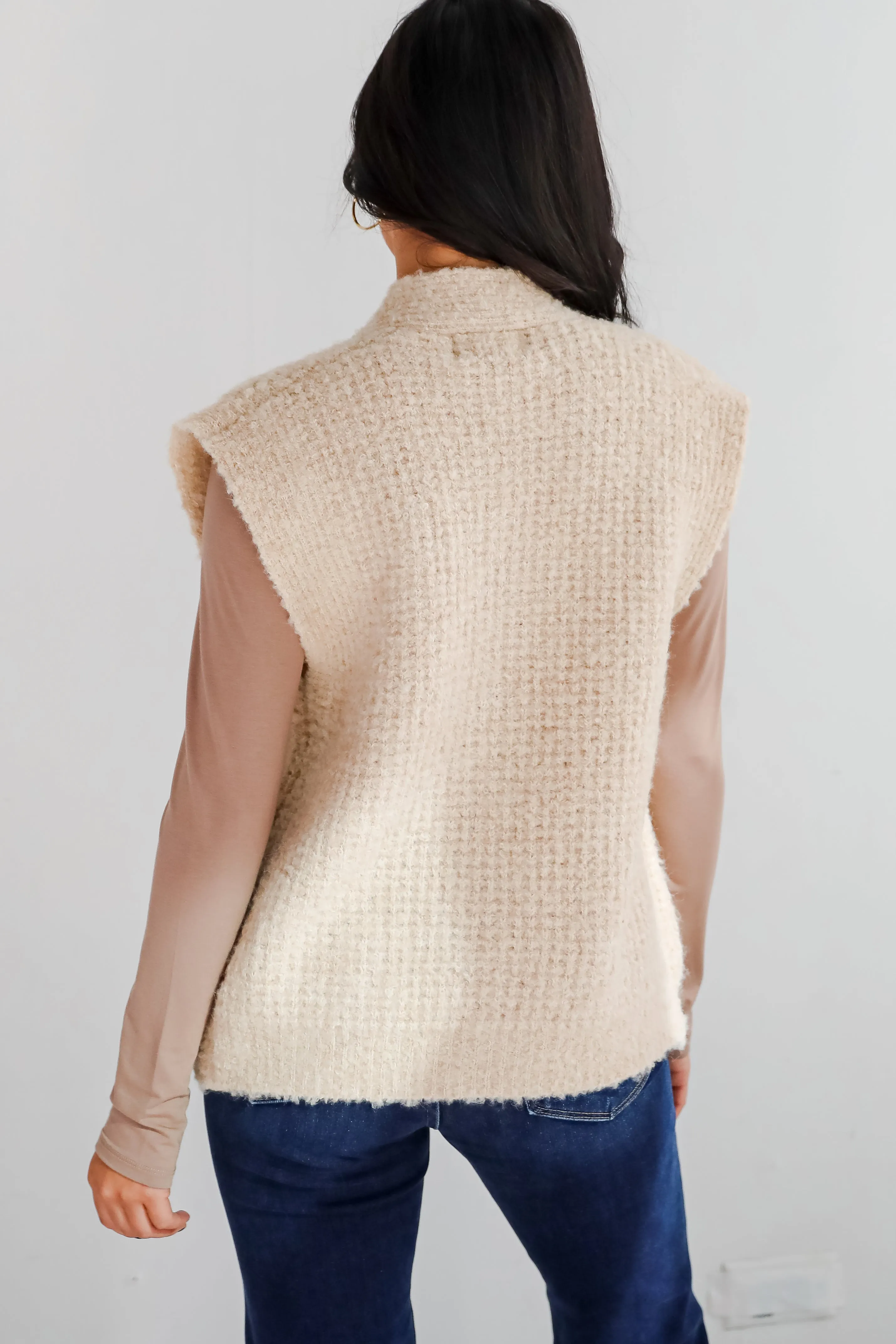 Elevated Comfort Oatmeal Fuzzy Knit Sweater Vest