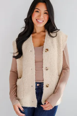 Elevated Comfort Oatmeal Fuzzy Knit Sweater Vest