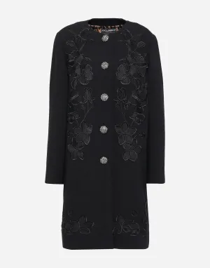 Embellished Wool-Blend Crepe Coat