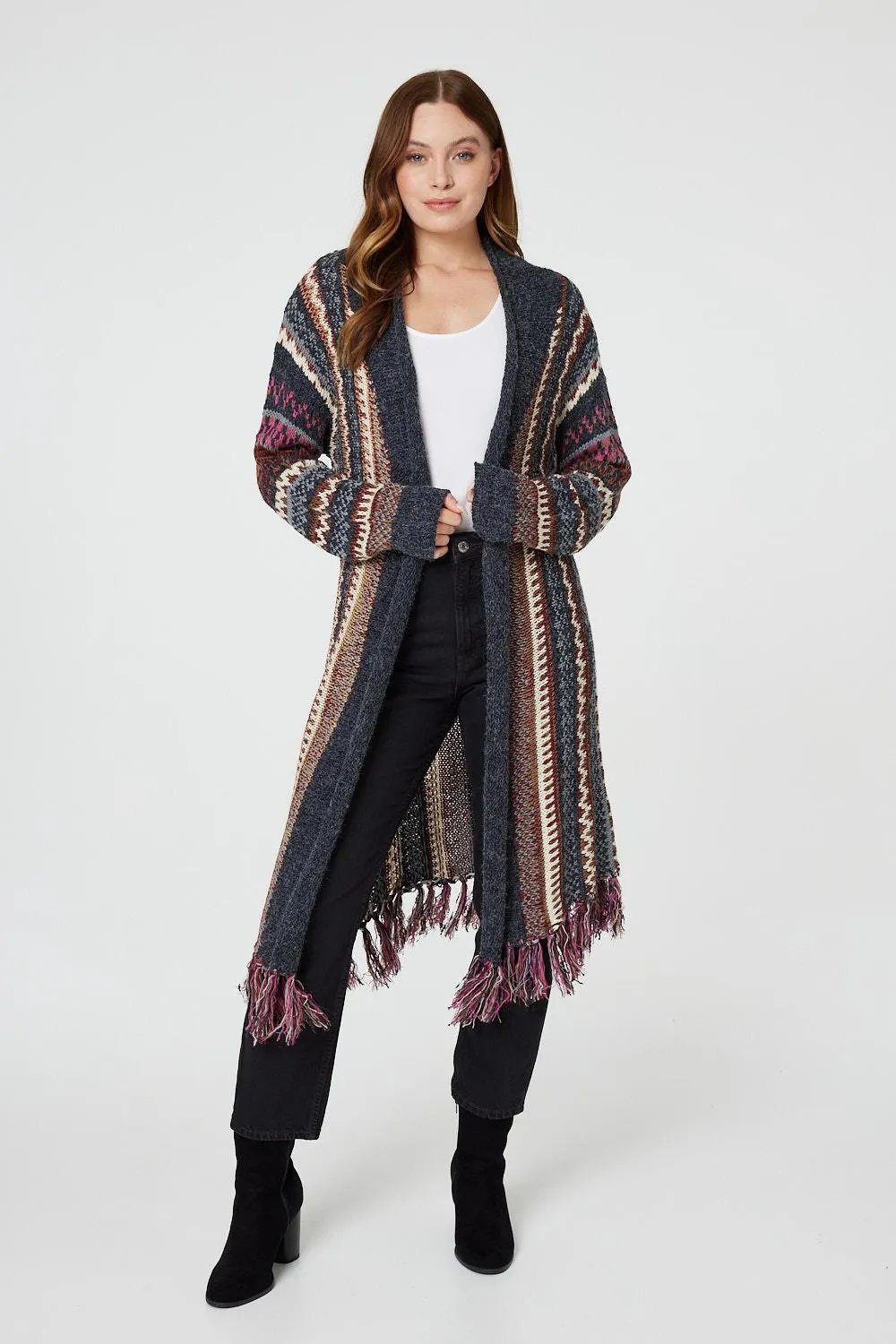 Fair Isle Open Front Knit Cardigan